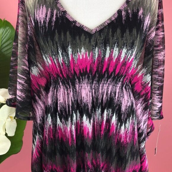 INC Ikat Mirage Print Flowy Multi Color V Neck Dress XS - Picture 2 of 10